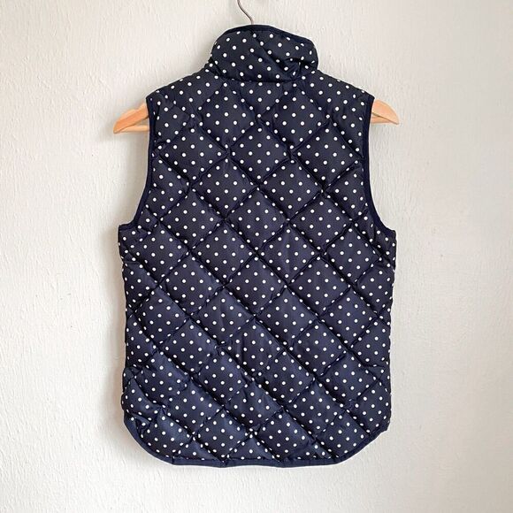 J. Crew Polka Dot Navy White Quilted Puffer Full Zip Down Vest Women’s XS - Picture 6 of 10